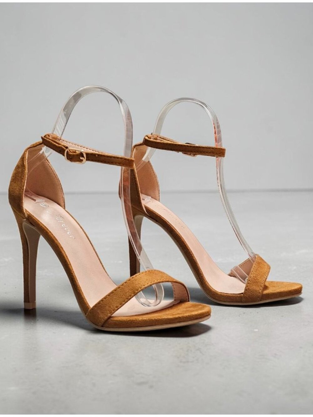 Tan Faux Suede Ankle Strap High Heel Sandals For Women - Picture 4 of 14
